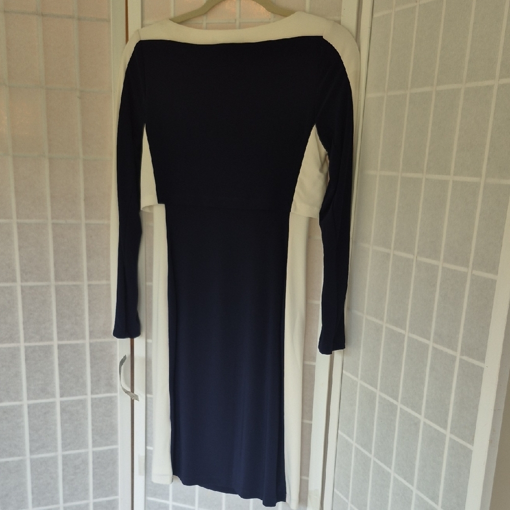 Ralph Lauren Navy and Cream Long Sleeve Dress - Picture 8 of 11